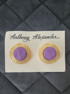 Vintage Chunky Gold and Purple Round Statement Earrings